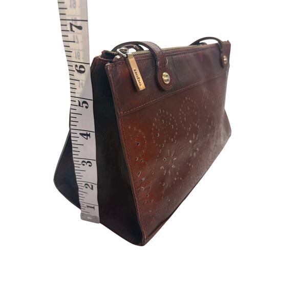 HOBO International Brown Leather Shoulder Bag Floral Perforated Zip Top Purse - Picture 4 of 12